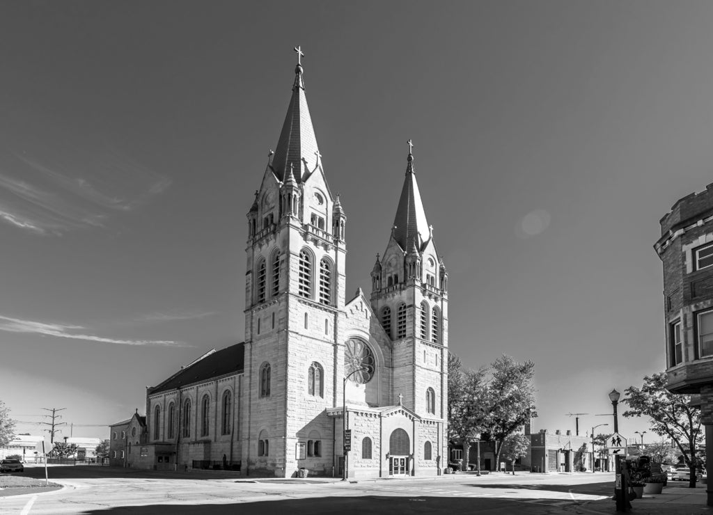 St Joseph Catholic Church In Joliet Town Of Illinois in black white