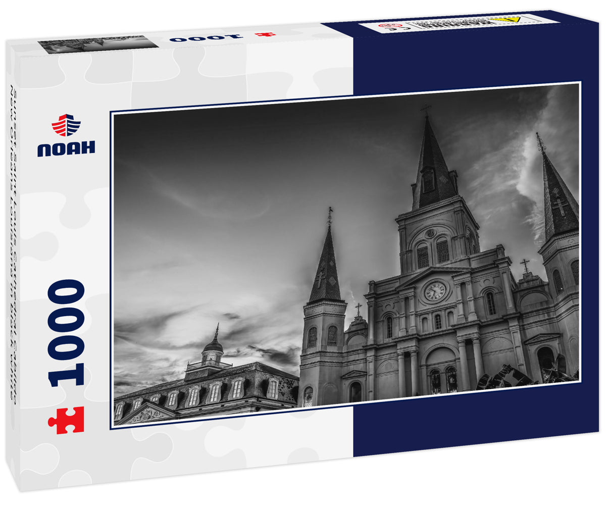Sunset Saint Louis Cathedral Cabildo New Orleans Louisiana in black white