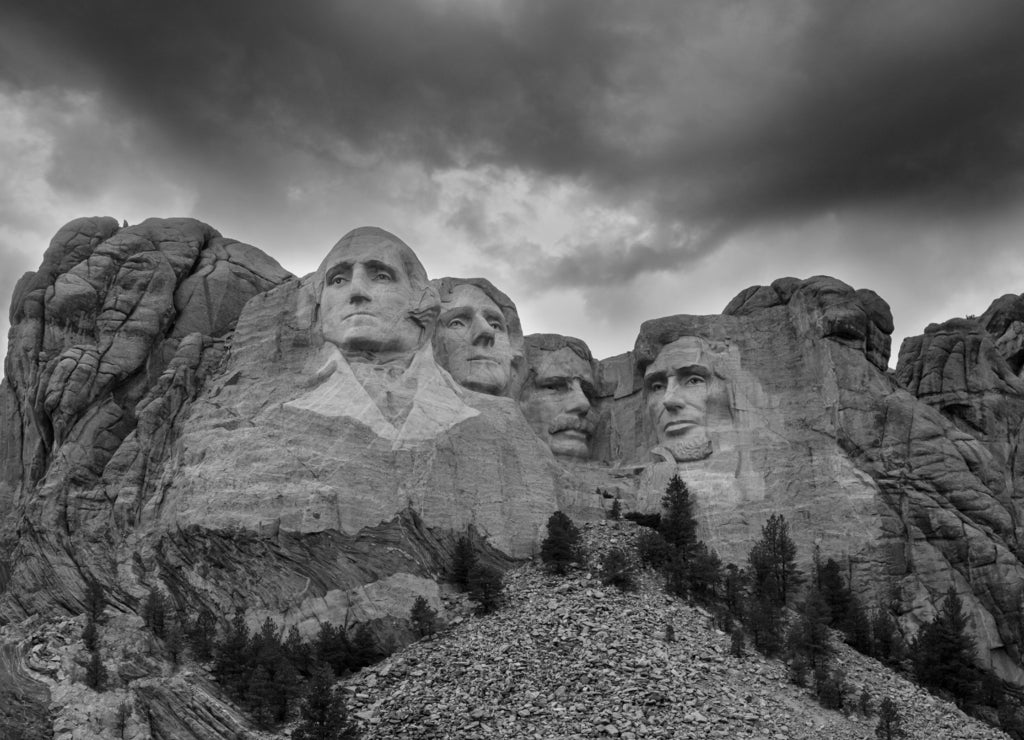Rushmore, South Dakota in black white