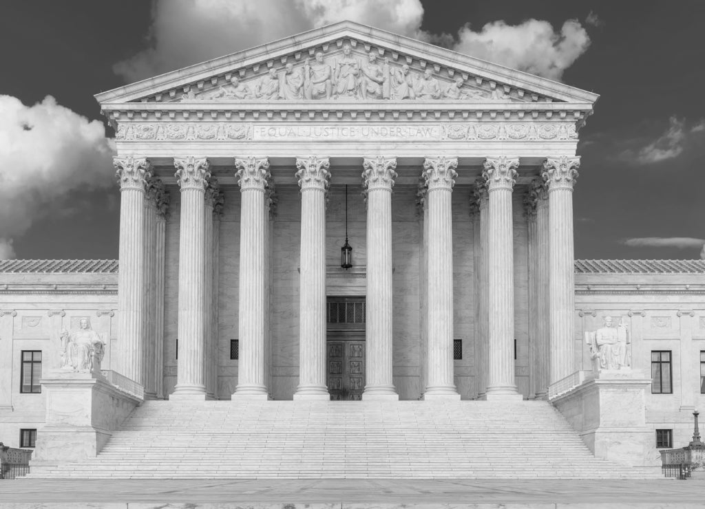 United States Supreme Court Building in Washington DC, USA. in black white