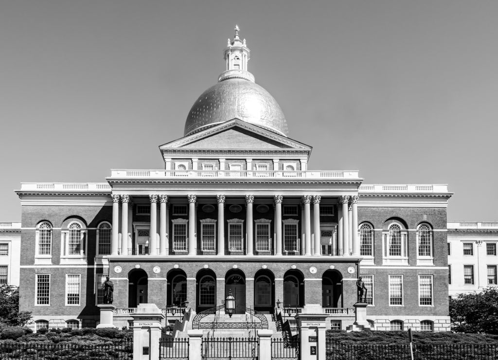 Massachusetts State House, Beacon Hill, Boston in black white