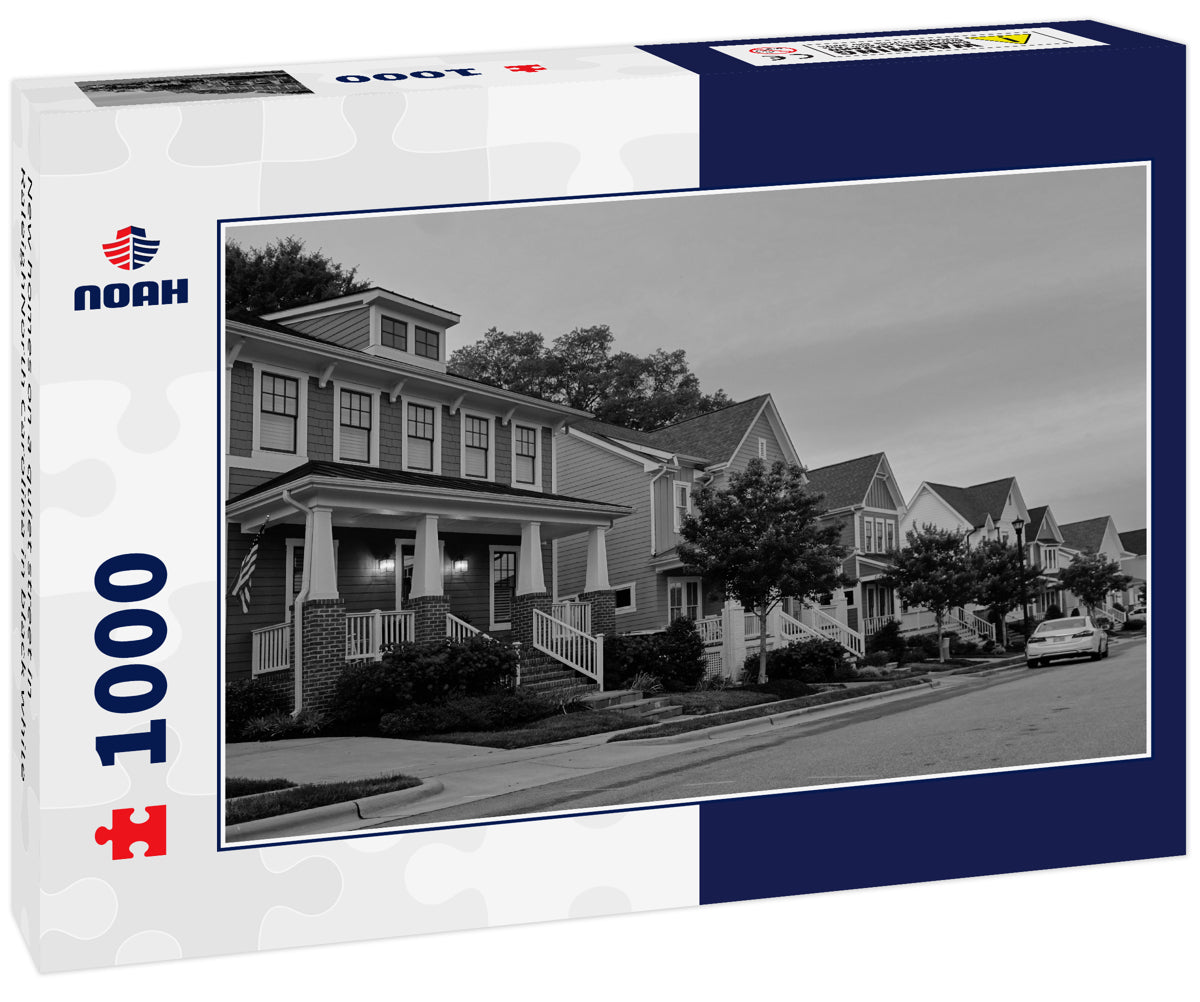 New homes on a quiet street in RaleighNorth Carolina in black white