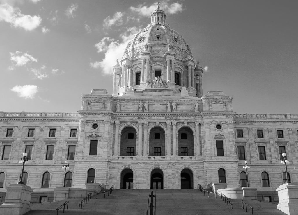Minnesota State Capitol Building in Saint Paul in black white