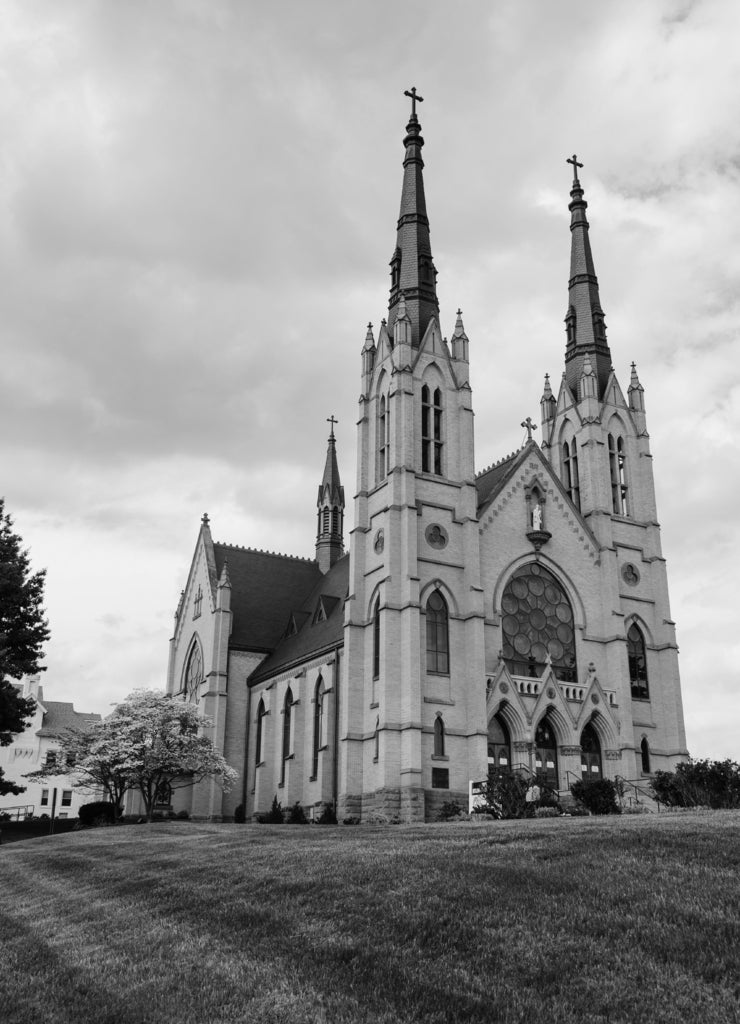 St. Andrews Roman Catholic Church, in Roanoke, Virginia in black white