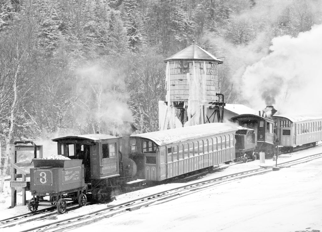 Mount Washington Cog Railway, Bretton Woods, New Hampshire, USA in black white