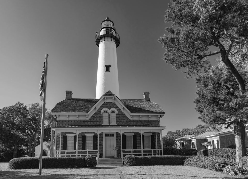 St. Simon Lighthouse, North Carolina in black white