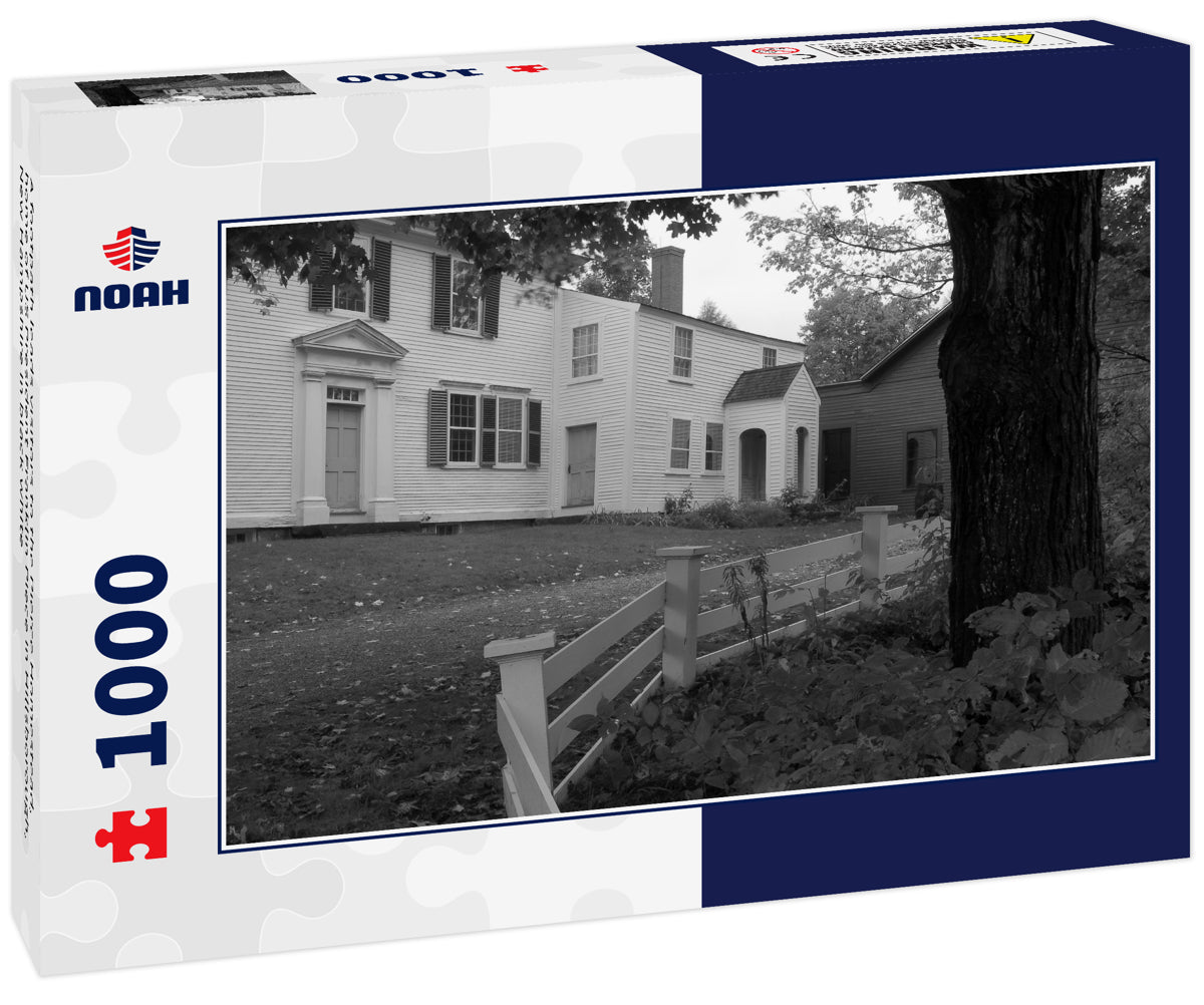 A footpath leads visitors to the Pierce Homestead, home of US President Franklin Piece in Hillsborough, New Hampshire in black white