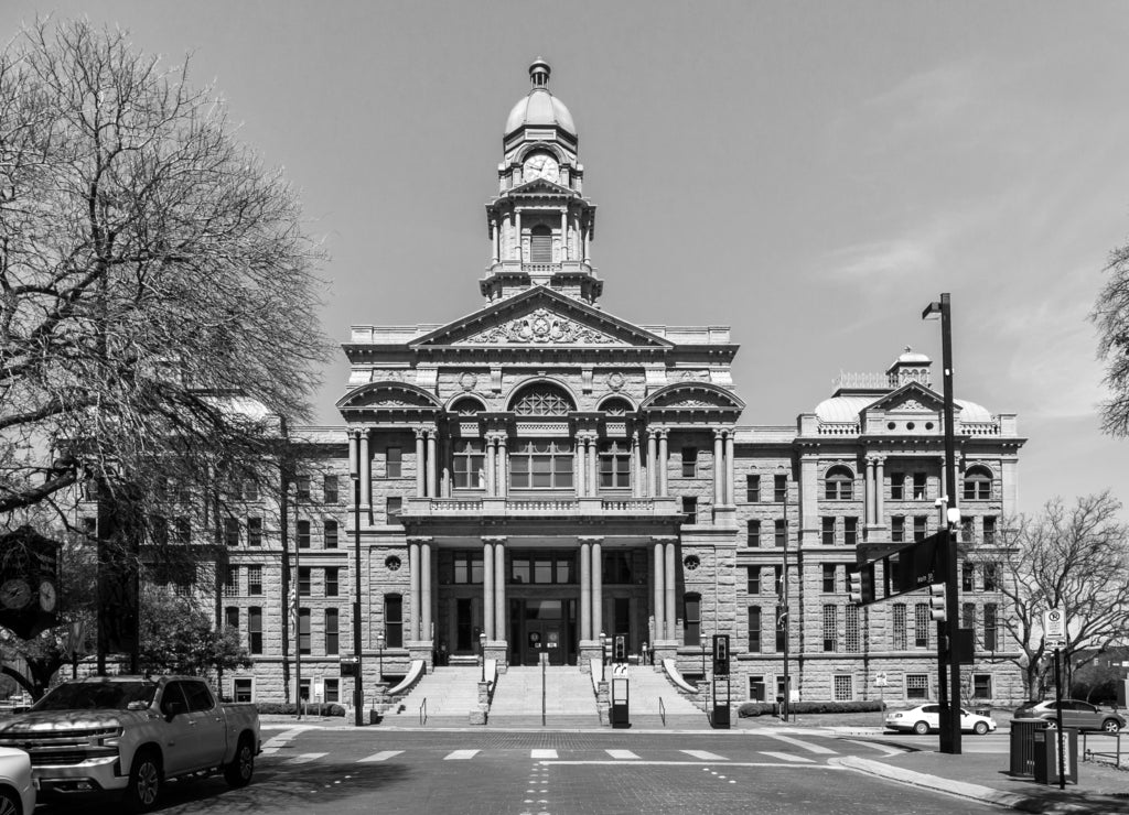 Tarrant County Courthouse exterior, Texas in black white