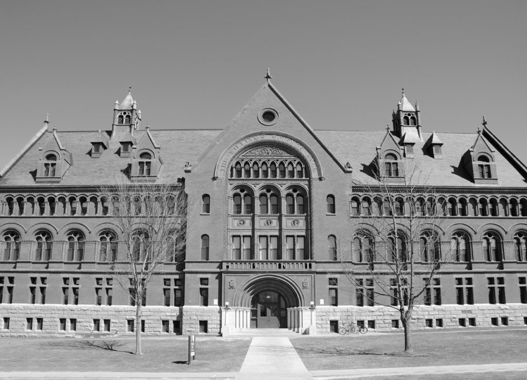 The Williams Science Hall, University of Vermont, Burlington in black white