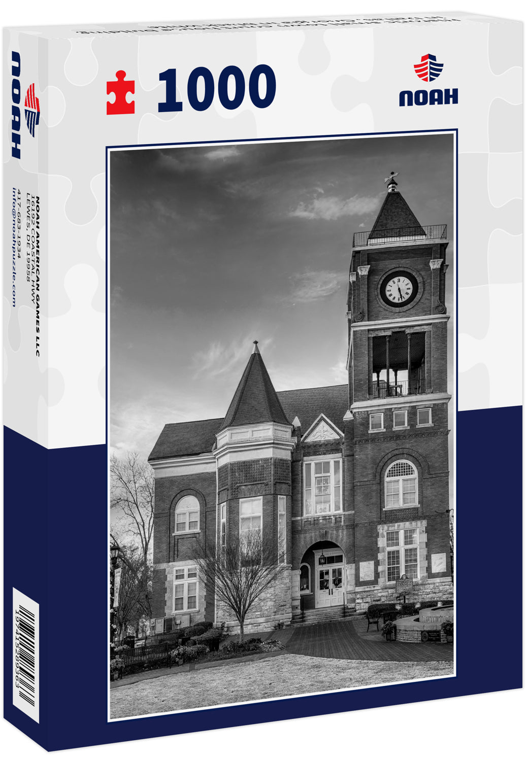 Historic small town court house building in Dallas, Georgia in black white
