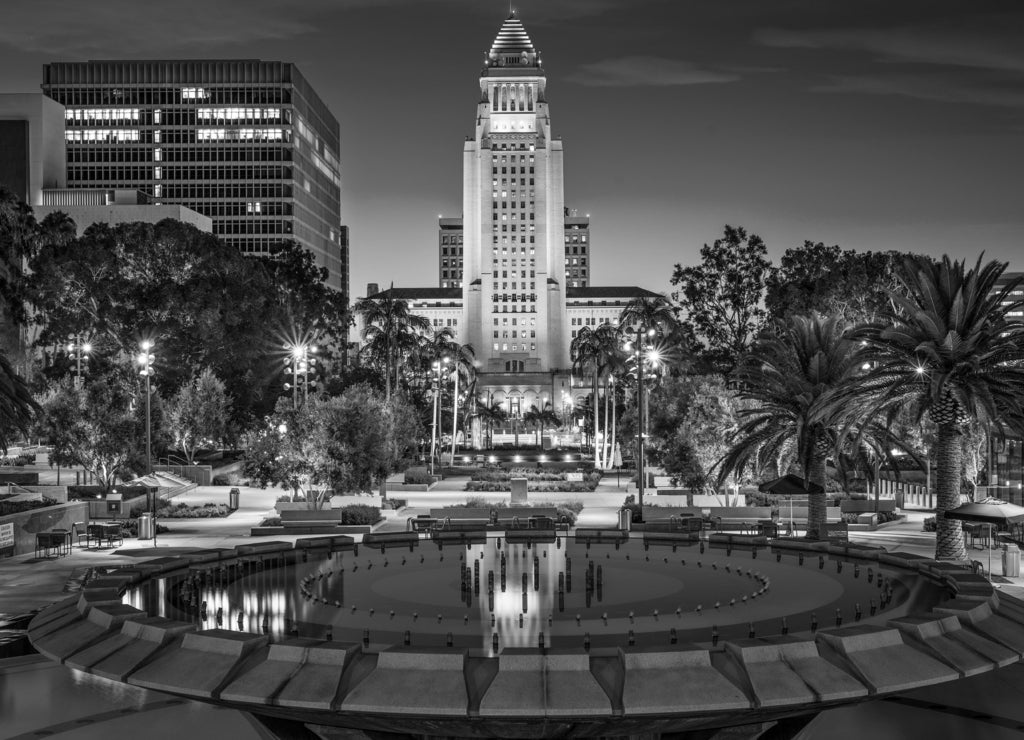 Los Angeles City Hall, California in black white