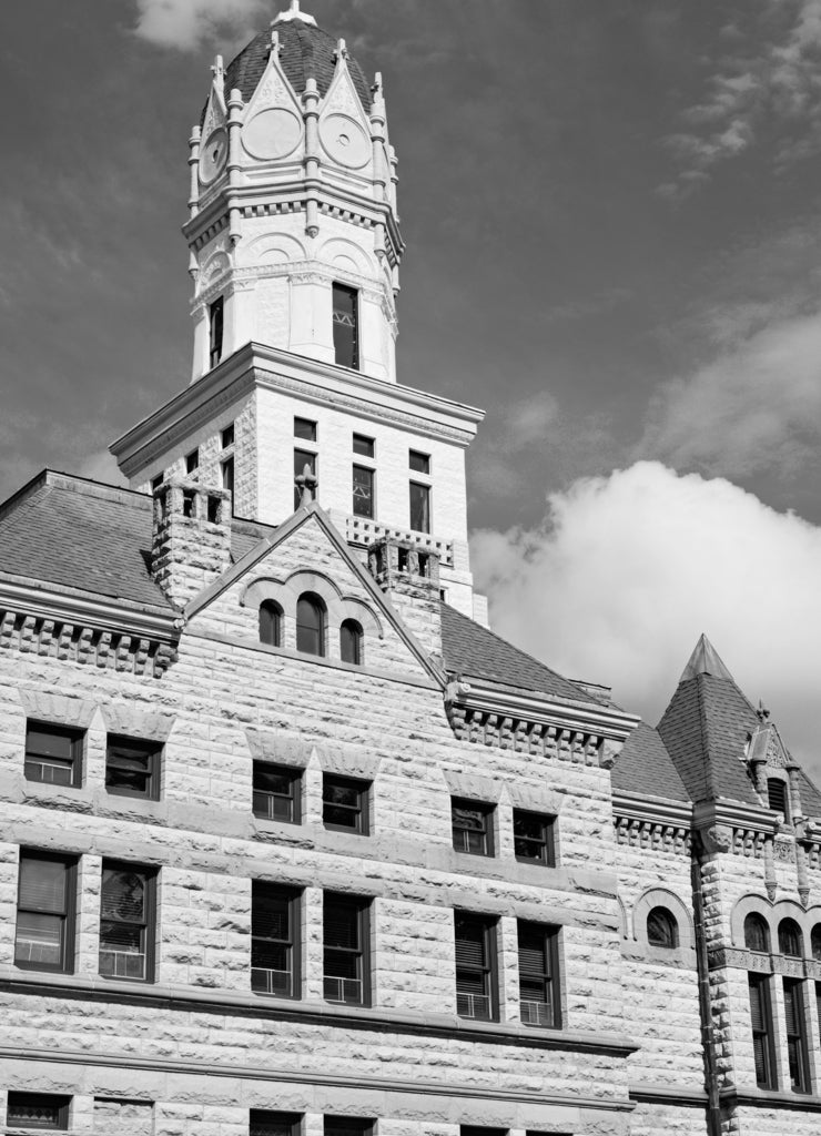 Old courthouse in Jerseyville, Jersey County, Illinois in black white