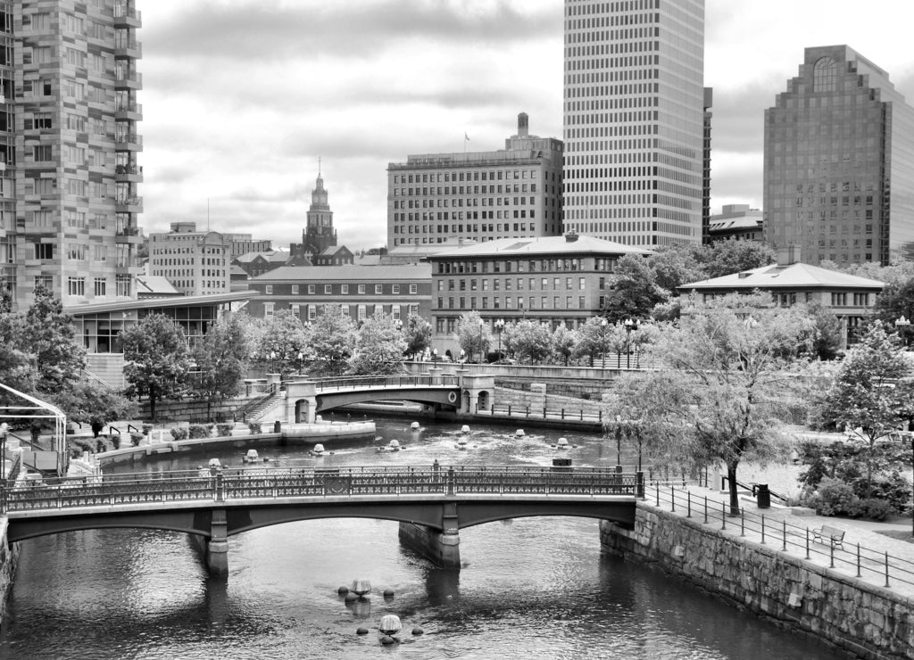Providence, Rhode Island, USA in black white