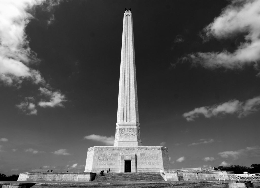 San Jacinto Monument in Houston, Texas in black white