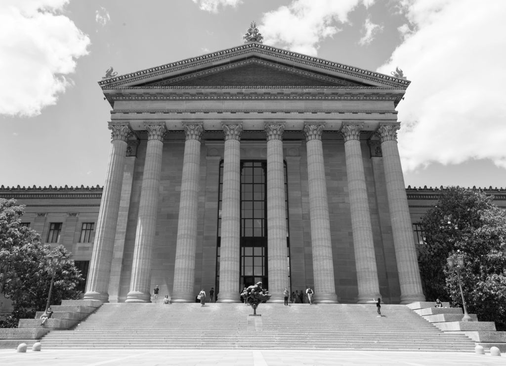 Philadelphia art museum entrance - Pennsylvania - USA in black white