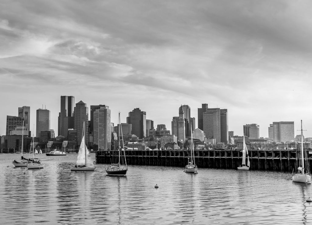 Boston skyline Massachusetts in black white