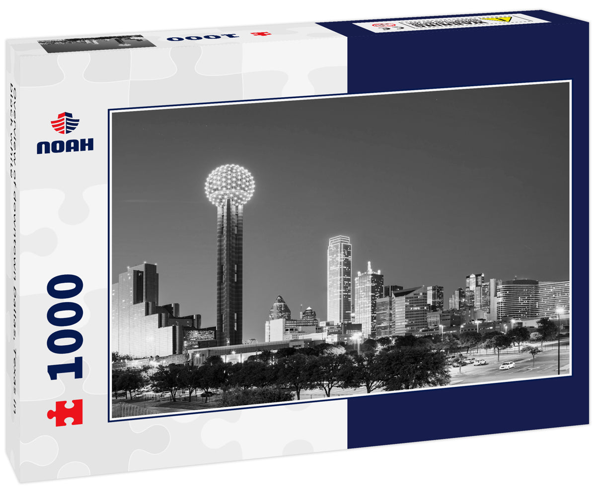 Overview of downtown Dallas, Texas in black white