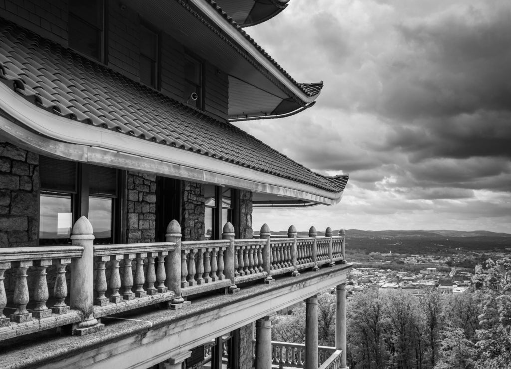 The Pagoda in Reading, Pennsylvania in black white