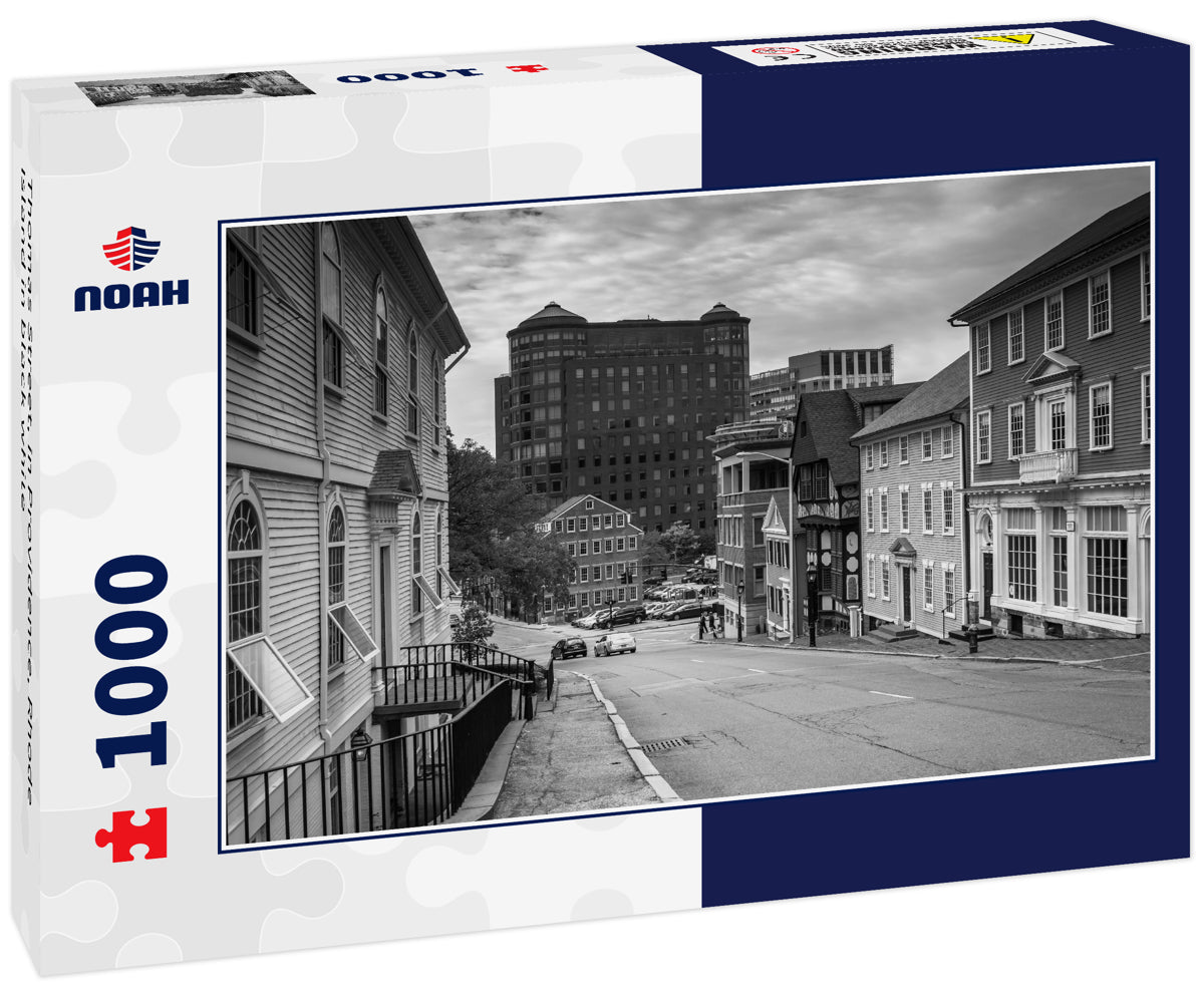 Thomas Street, in Providence, Rhode Island in black white