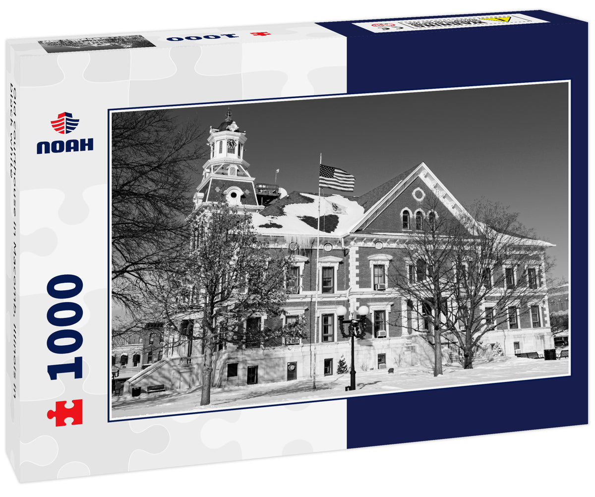 Old courthouse in Macomb, Illinois in black white