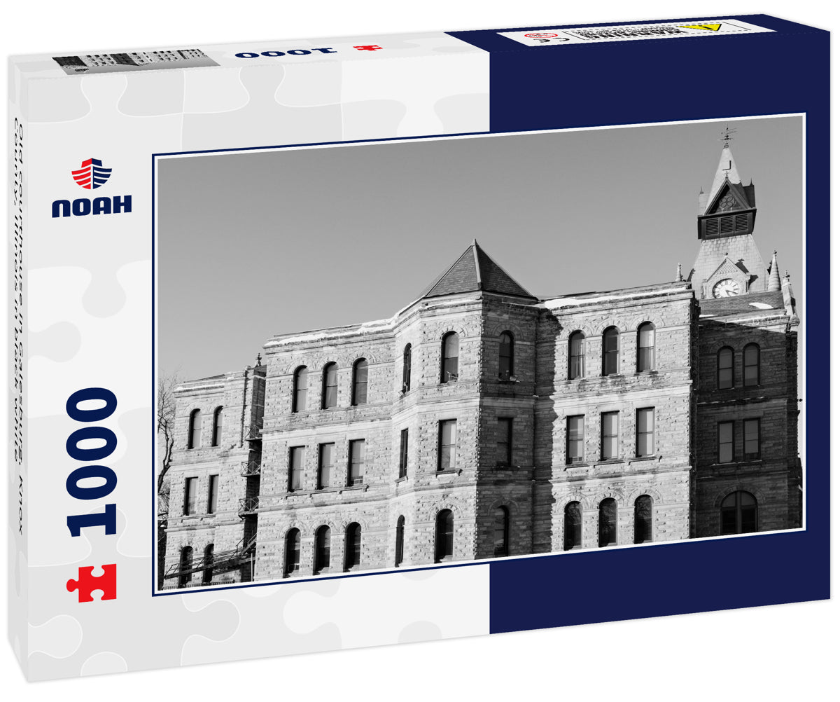 Old courthouse in Galesburg, Knox County, Illinois in black white