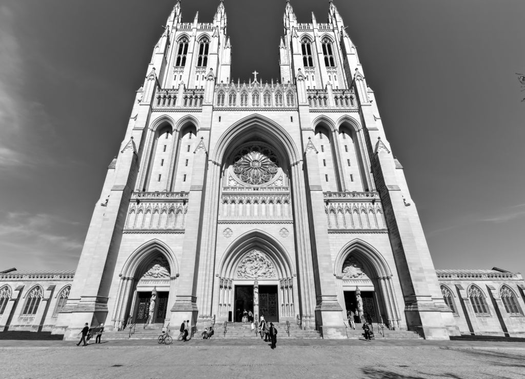 National Cathedral, Washington DC, United States in black white