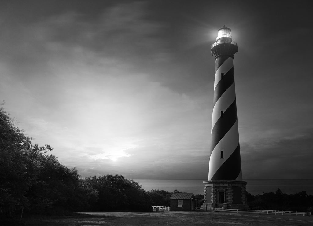 Cape Hatteras North Carolina in black white