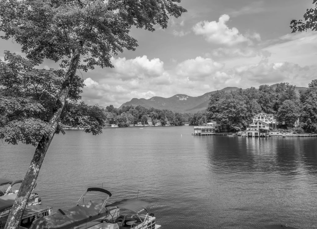 Lake lure and chimney rock landscapes North Carolina in black white