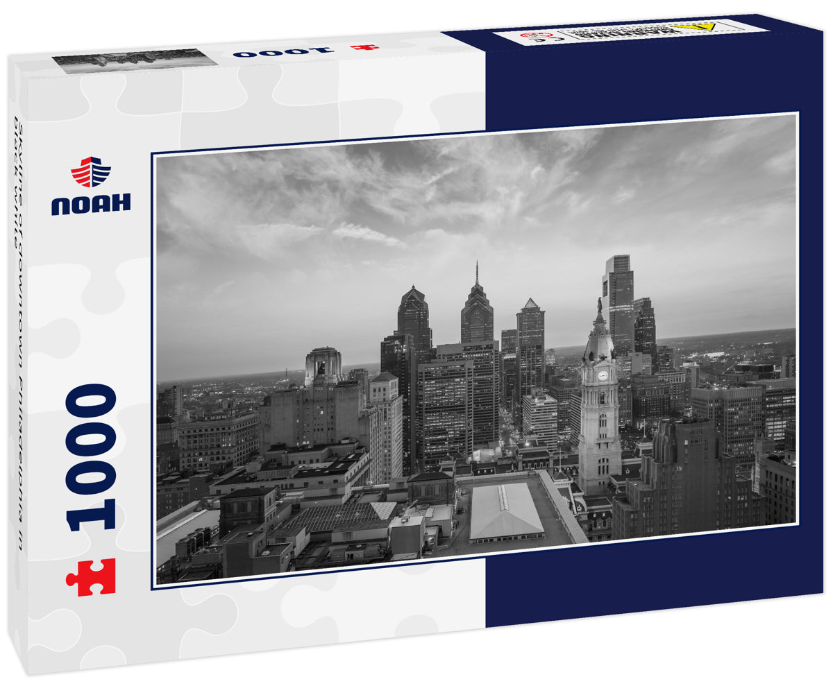 Skyline of downtown Philadelphia in black white