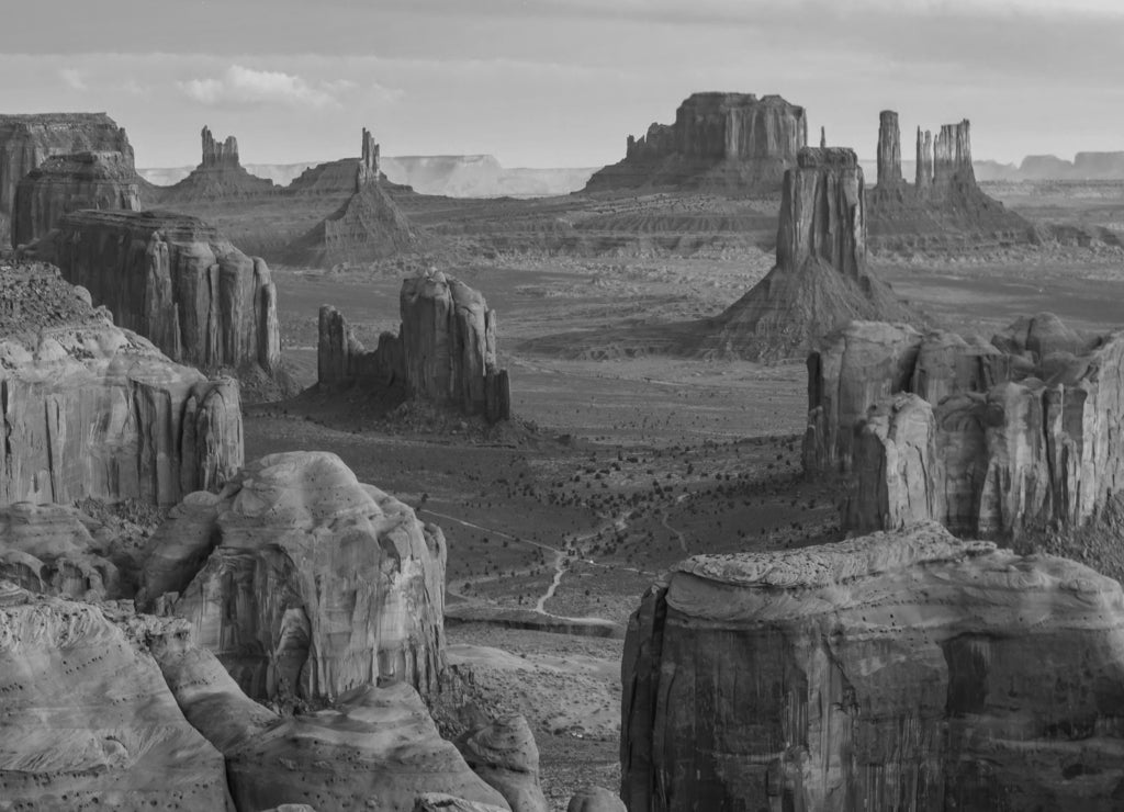 Sunrise at Hunts Mesa viewpoint, Arizona in black white