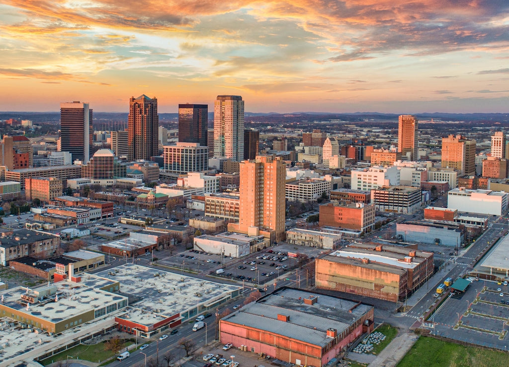 Birmingham, Alabama, USA Downtown Drone Skyline Aerial Panorama