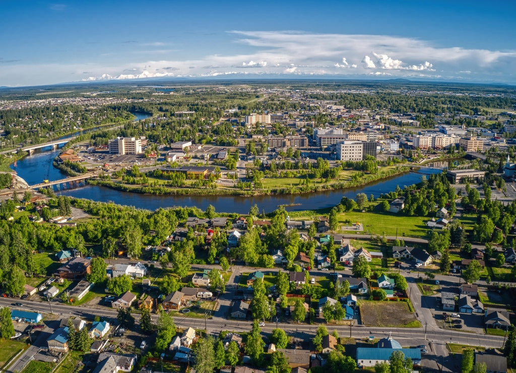 Aerial View of the Fairbanks, Alaska Skyline during Summer