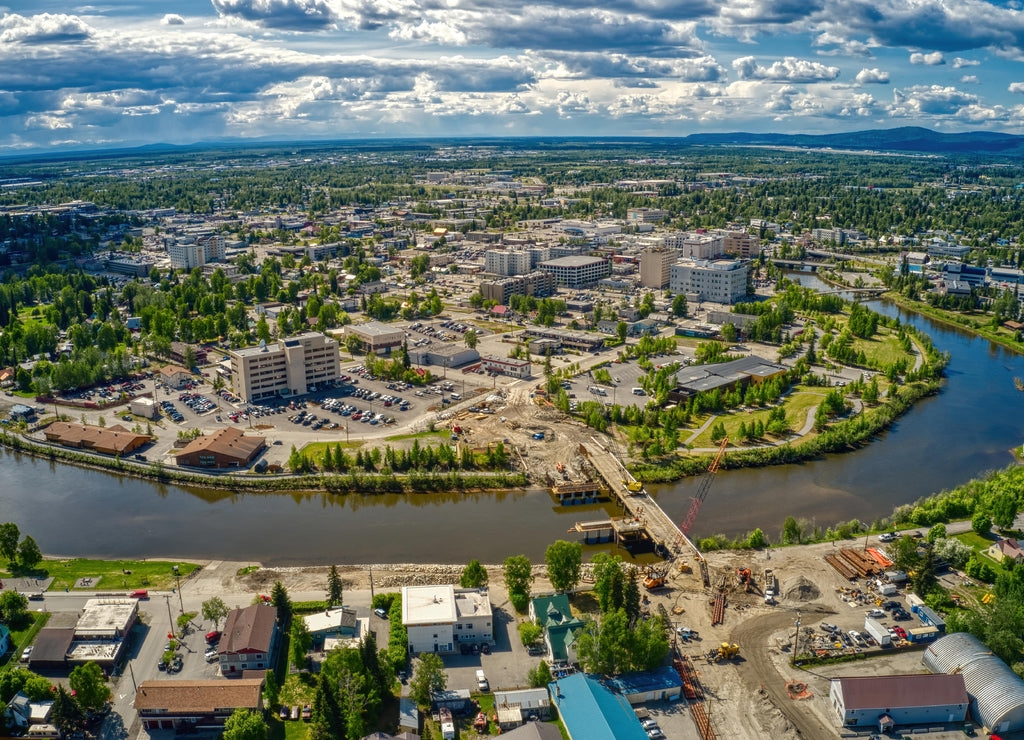 Aerial View of the Fairbanks, Alaska Skyline during Summer