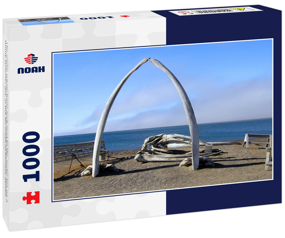 The iconic whale bone arch next to the arctic sea on a sunny summer day in the far north of barrow, alaska