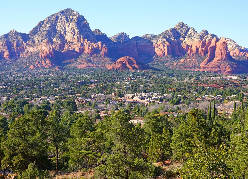 Landscape panoramic view of Sedona in Red Rock Country in the Coconino National Forest in Arizona, southwest United States
