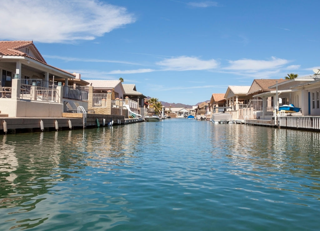 It's canal vacation and retirement living in a neighborhood off a Colorado River channel in Parker, Arizona