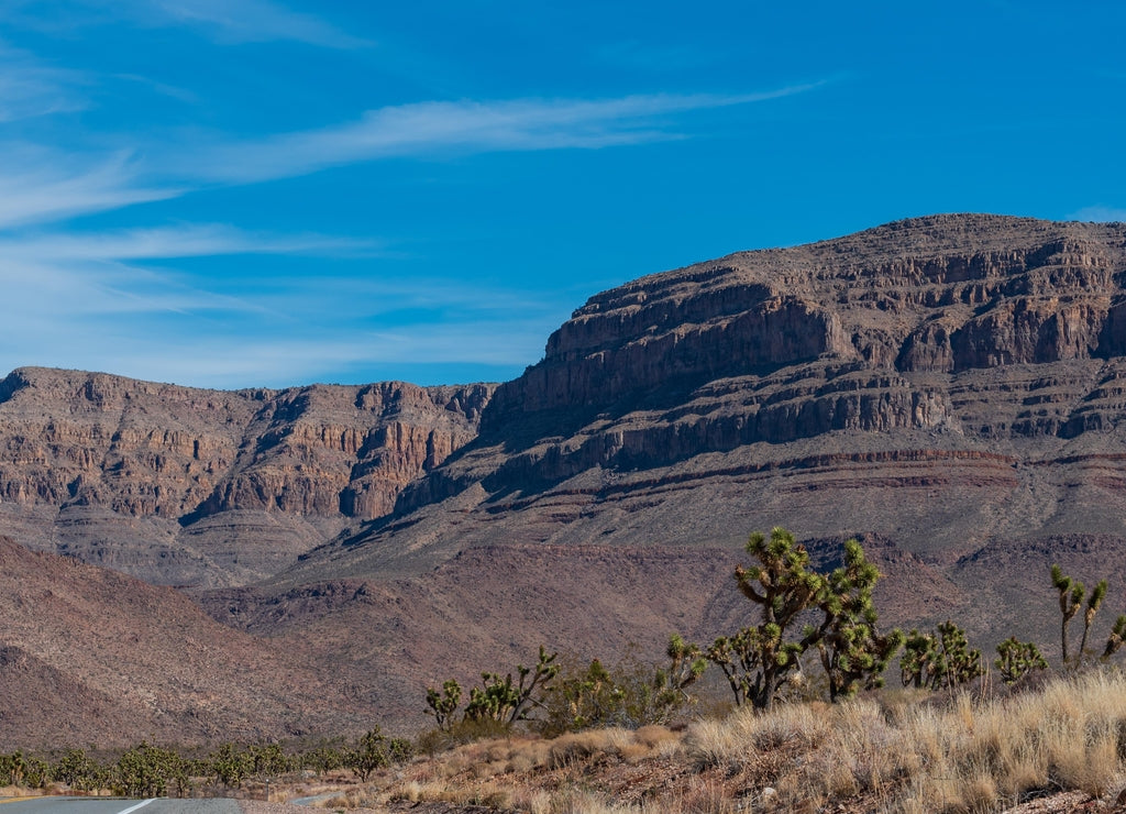 Low angle landscape of colorful barren stone mountain near Kingman, Arizona
