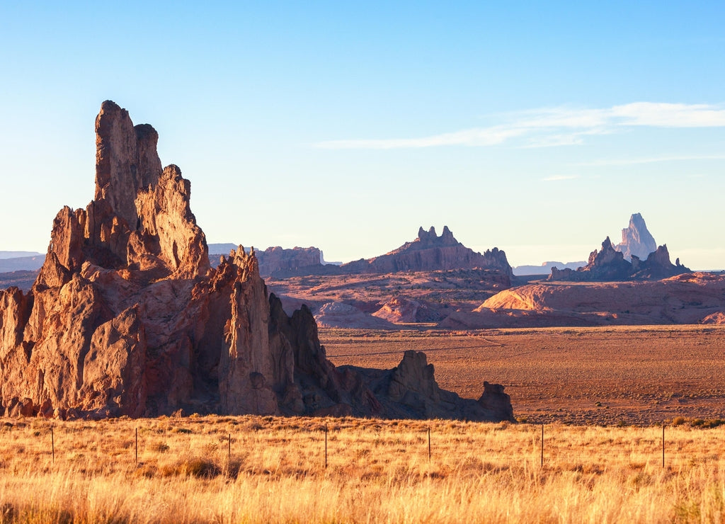 Church Rock in the rays of the setting sun, Navajo County, near Kayenta, Arizona, United States