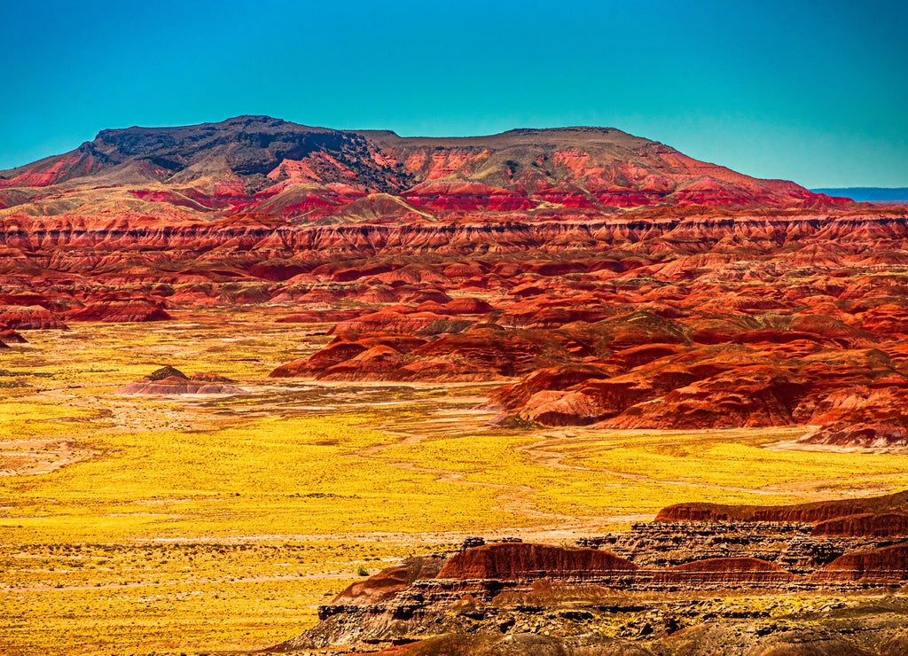 Chinle Point Hills and Lava Caprock at Painted Desert NP near Holbrook Arizona