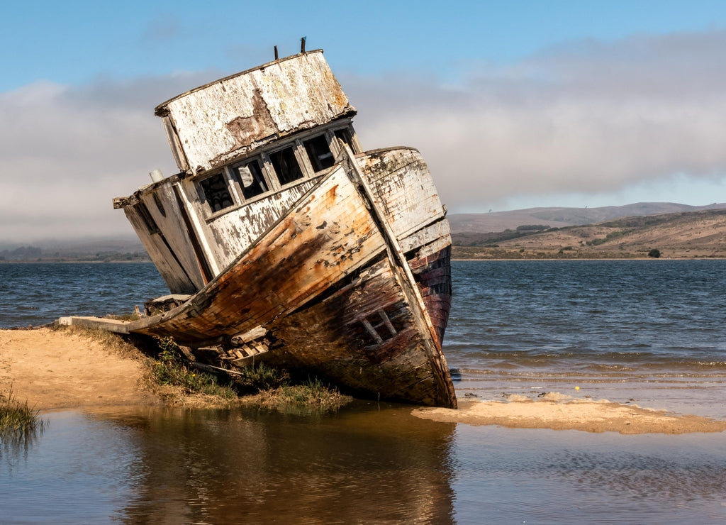 Point Reyes shipwreck, an abandoned boat in Inverness California, Point Reyes National Seashore