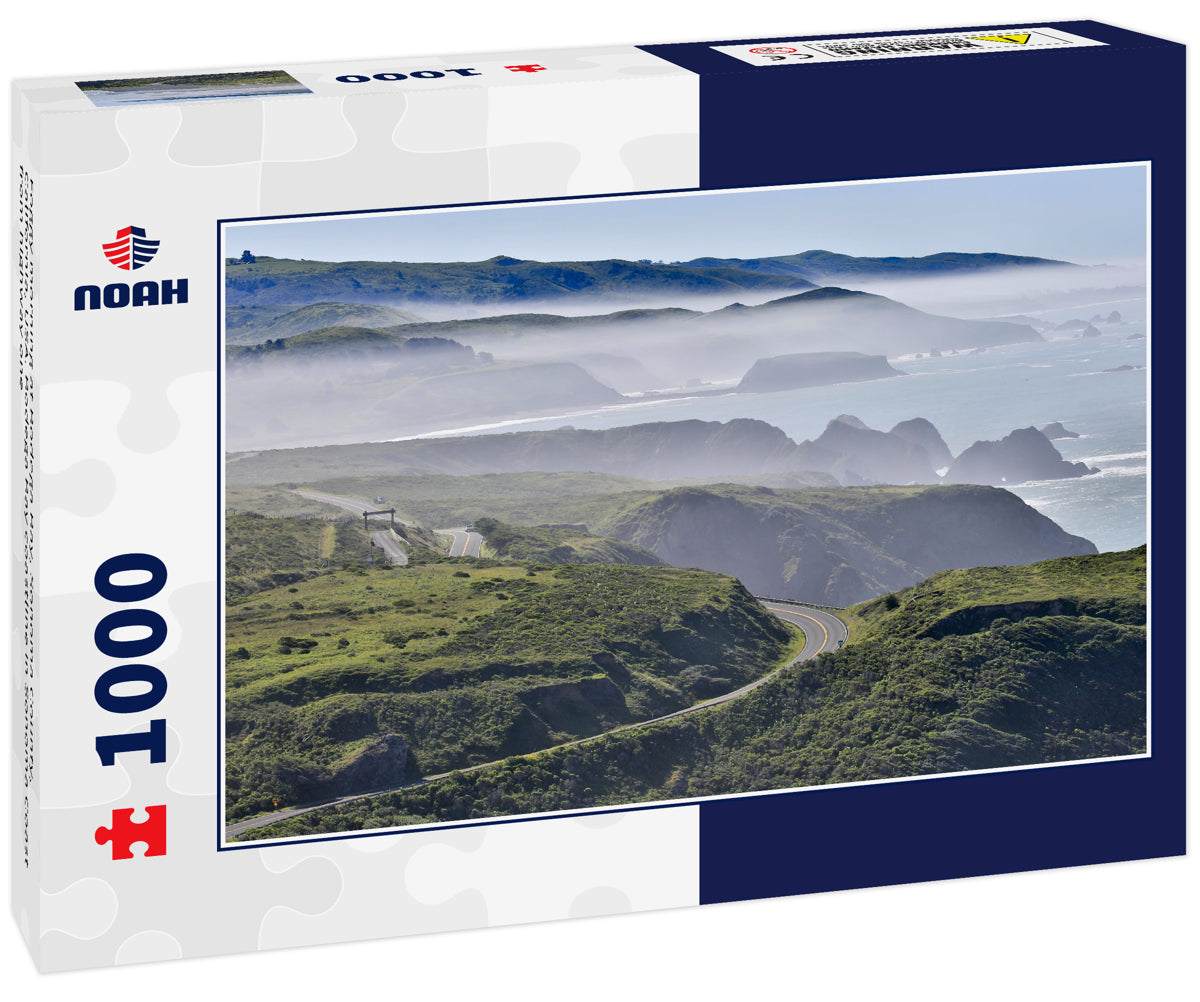 Foggy morning at Bodega Bay, Sonoma County, California, USA. Bodega Bay coastline in Sonoma Coast from highway one