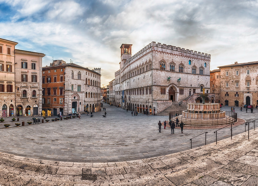Panoramic view of Piazza IV Novembre, Perugia, Italy