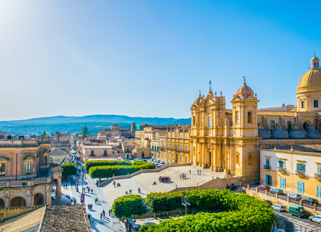 Noto including Basilica Minore di San Nicolò and Palazzo Ducezio, Sicily, Italy