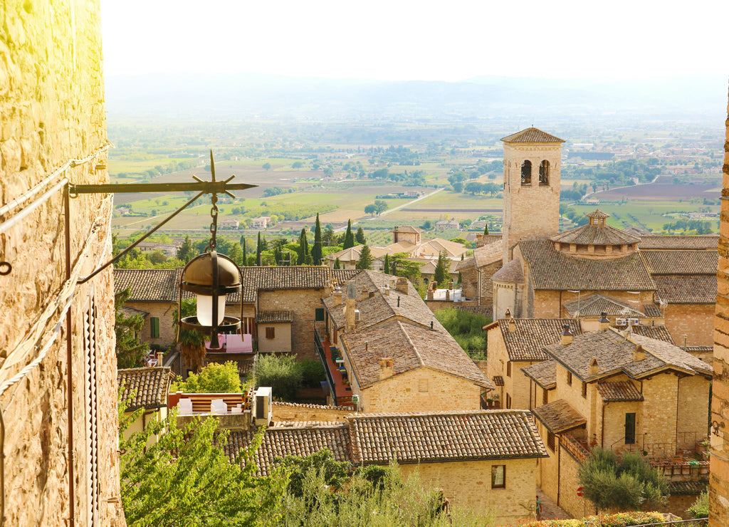 Amazing glimpse view from medieval old Italian city of Assisi, Umbria