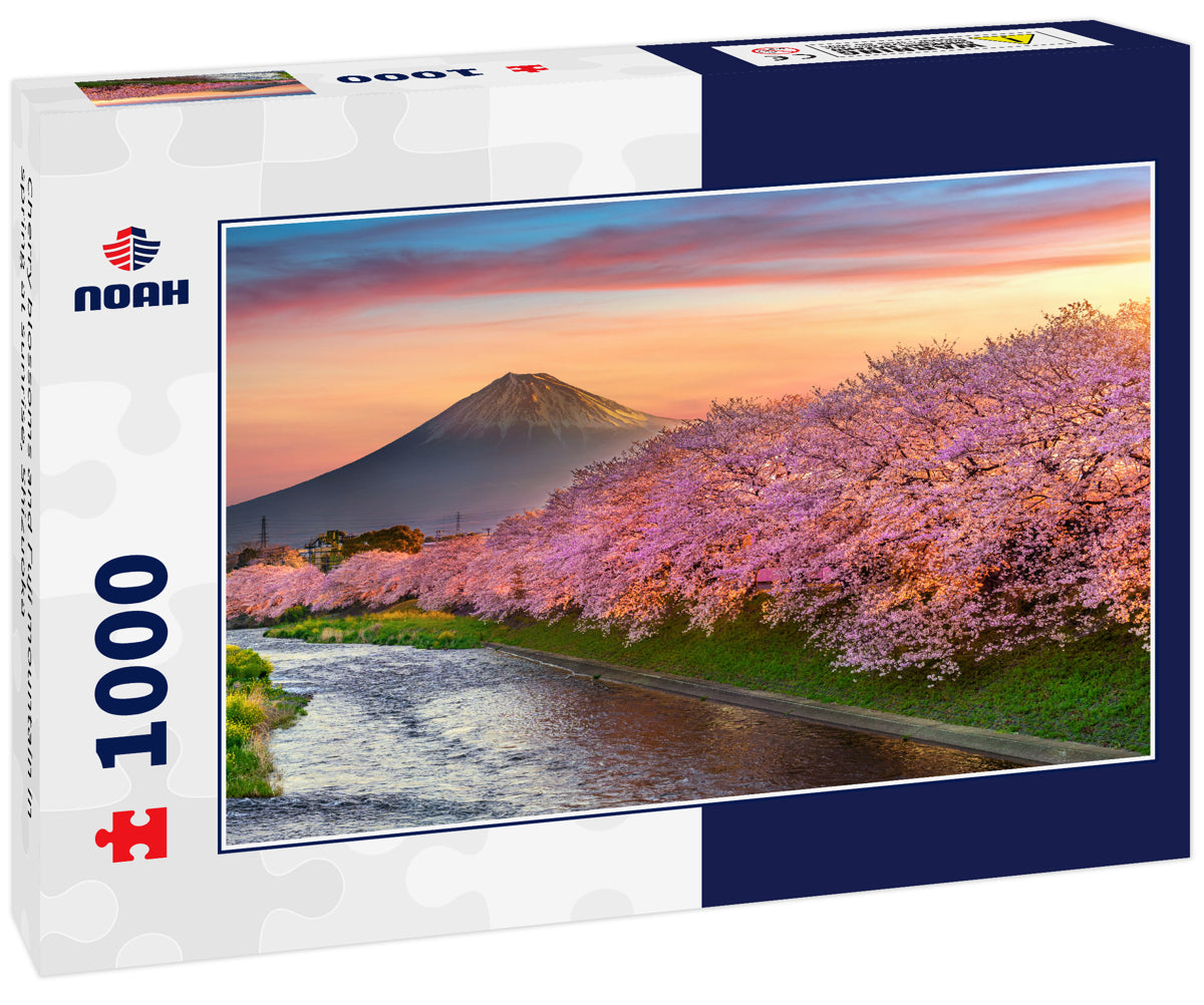 Cherry blossoms and Fuji mountain in spring at sunrise, Shizuoka
