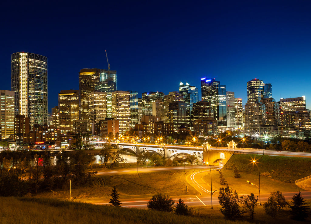 Calgary Downtown Skyline Just After Sunset