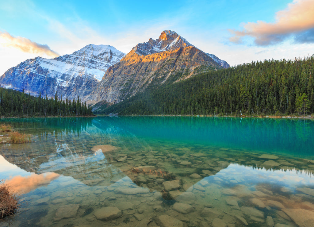 Edith Cavell Mountain and lake in Jasper National Park, Alberta, Canada