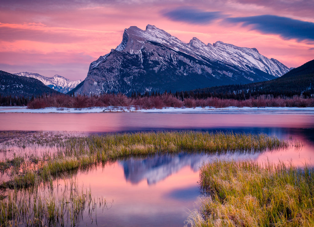 Evening light at Vermillion Lakes and Mount Rundle in Banff National Park, Canada