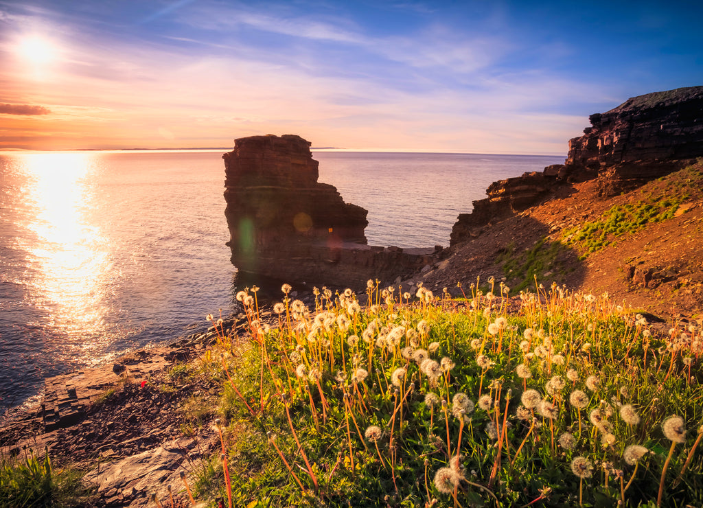View of a beach at Bell Island, Newfoundland, Canada during sunset