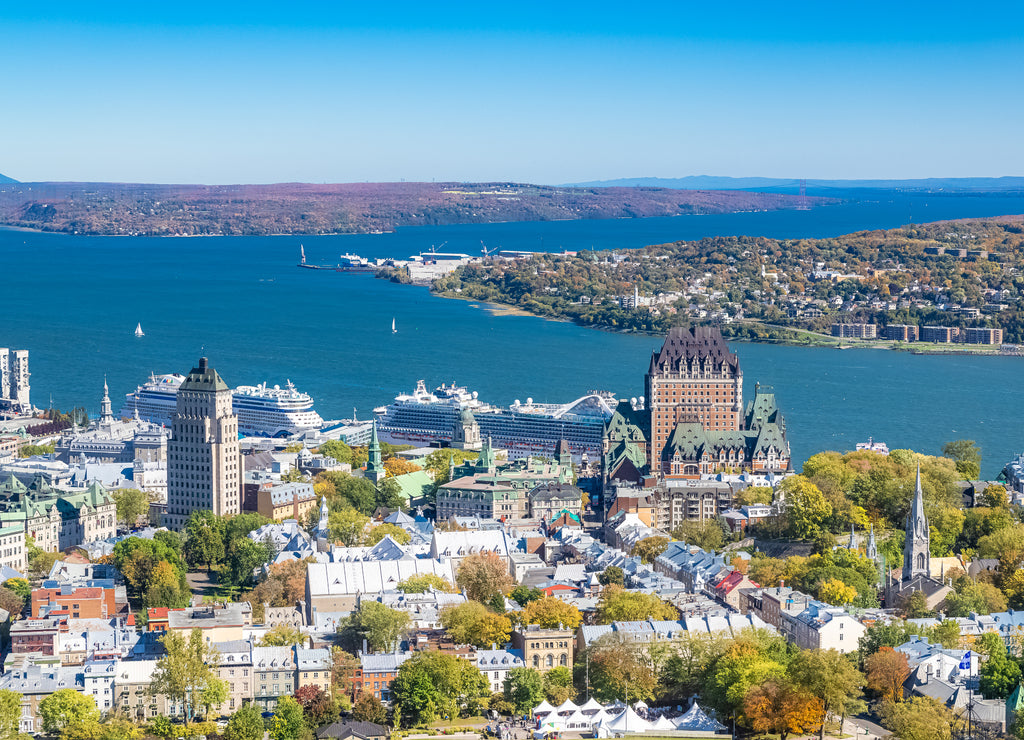 Quebec City, panorama of the town, with the Chateau Frontenac and the Saint-Laurent river